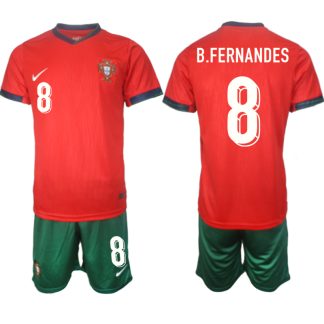 Moški Nogometni dresi Portugalska Domači Euro 2024 rdeča zelena Bruno Fernandes 8