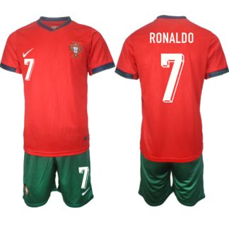 Moški Nogometni dresi Portugalska Domači Euro 2024 rdeča zelena Ronaldo 7