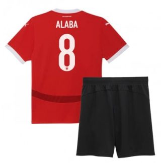 Otroški Nogometni dresi Avstrija Domači EM 2024 rdeča Kratek Rokav + Črna Kratke hlače David Alaba 8
