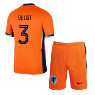 Otroški Nogometni dresi kompleti Nizozemska Domači Euro 2024 oranžna Matthijs de Ligt 3