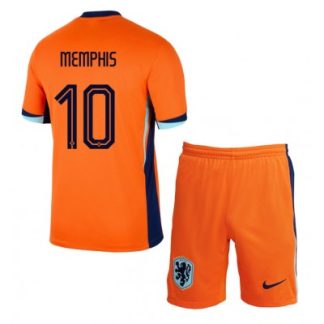 Otroški Nogometni dresi kompleti Nizozemska Domači Euro 2024 oranžna Memphis Depay 10