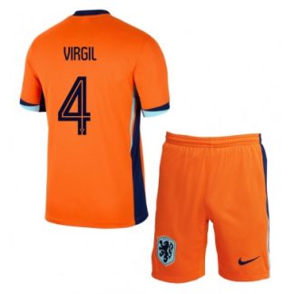 Otroški Nogometni dresi kompleti Nizozemska Domači Euro 2024 oranžna Virgil van Dijk 4