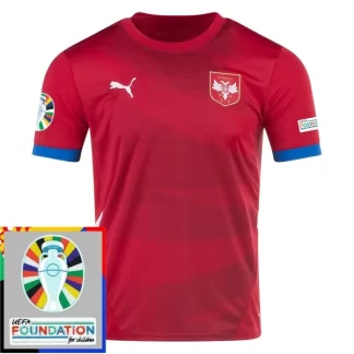 Moški Nogometni dresi Srbija Domači Euro 2024 rdeča Kratek Rokav
