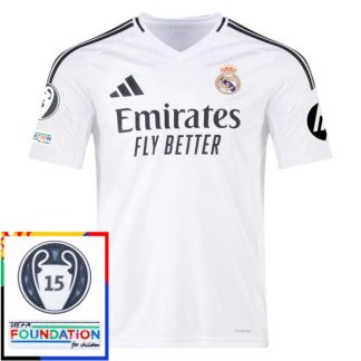 Moški Nogometni dresi Real Madrid Domači 15th Champions League With Patch 2024-2025