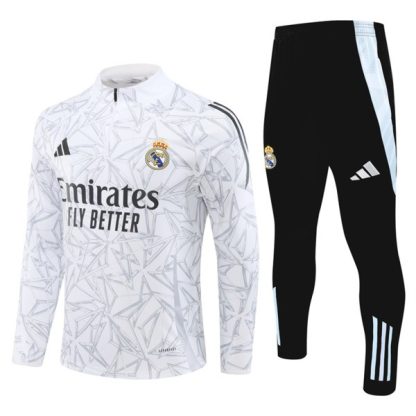 Moški Real Madrid Sweatshirt Za Trening dresi kompleti 1/4 Zip Bela 2024-25