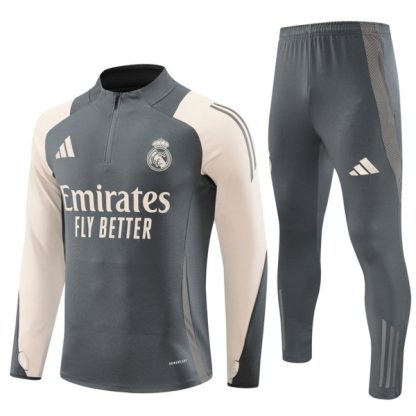 Moški Real Madrid Sweatshirt Za Trening dresi kompleti 1/4 Zip Siva 2024-25