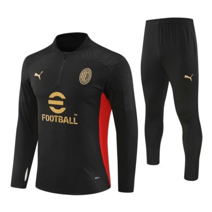 Moški AC Milan Sweatshirt Za Trening dresi kompleti 1/4 Zip Črna 2024-2025