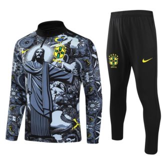 Otroški Brazilija Sweatshirt Za Trening dresi kompleti 1/4 Zip Črna 2024-2025