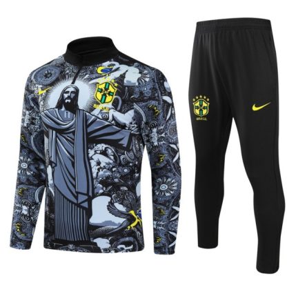 Otroški Brazilija Sweatshirt Za Trening dresi kompleti 1/4 Zip Črna 2024-2025