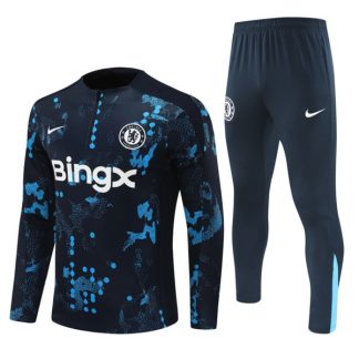 Otroški Chelsea Sweatshirt Za Trening dresi kompleti 1/4 Zip modro črna 2024-2025