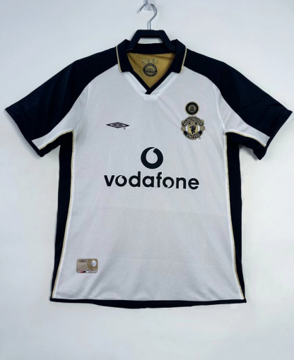 Moški Retro Nogometni dresi Manchester United 2001-02 bela rumena Kratek Rokav-1