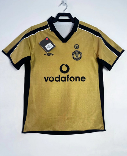 Moški Retro Nogometni dresi Manchester United 2001-02 bela rumena Kratek Rokav-2