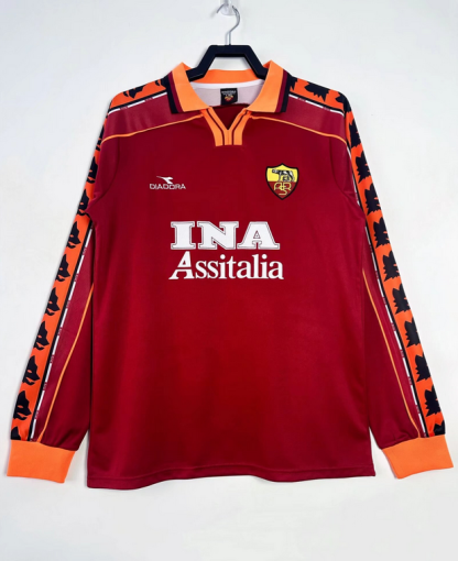 Poceni Retro Nogometni dresi AS Roma Domači 1998-99 rdeča Dolgi Rokav